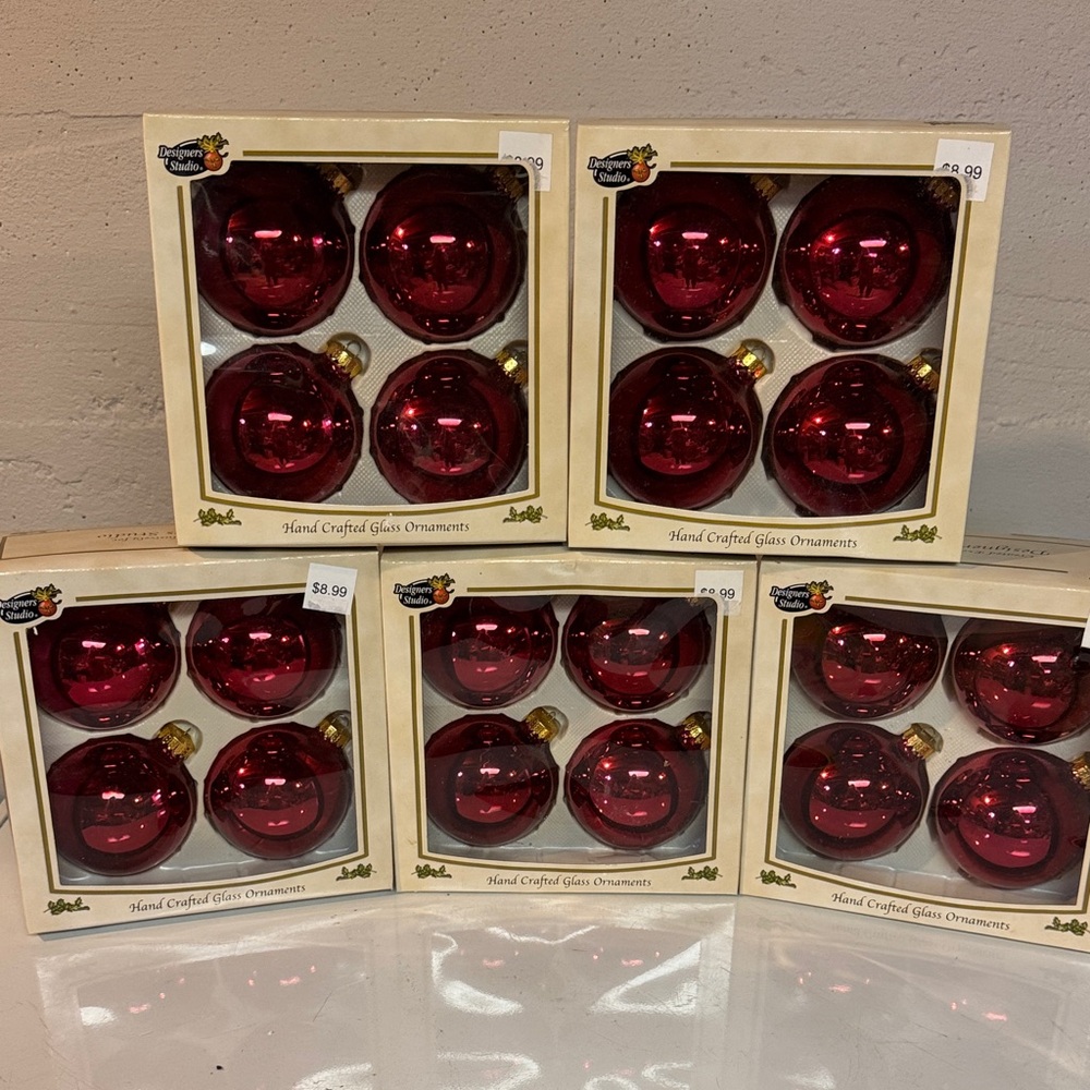 Designers Studio Red Glass Ornaments Lot of 5 boxes